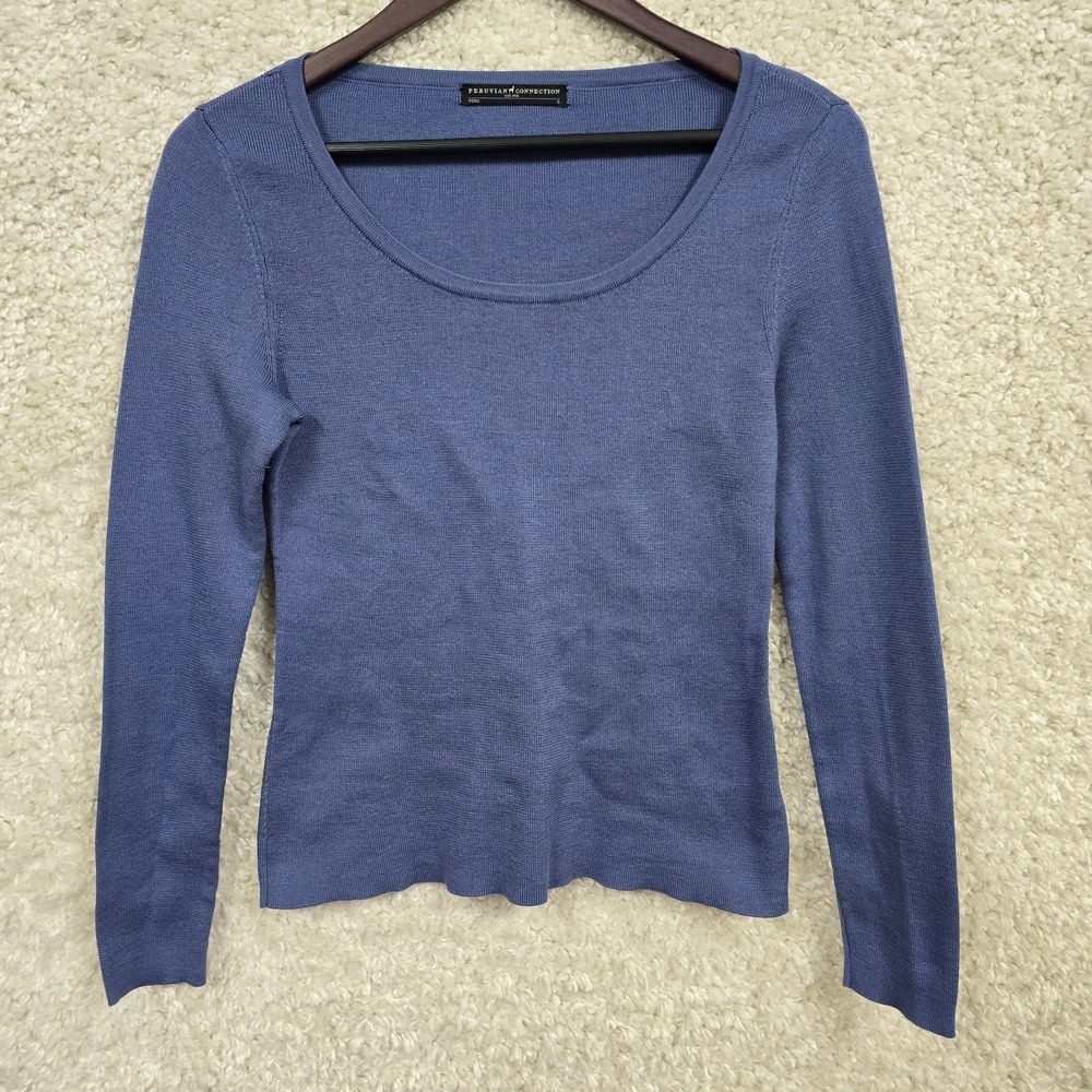 Peruvian Connection Top Women's Small Blue Pima Cotton Scoop Neck Knit